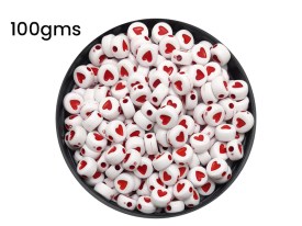 Cuentas plasticas pastilla blanca corazon rojo